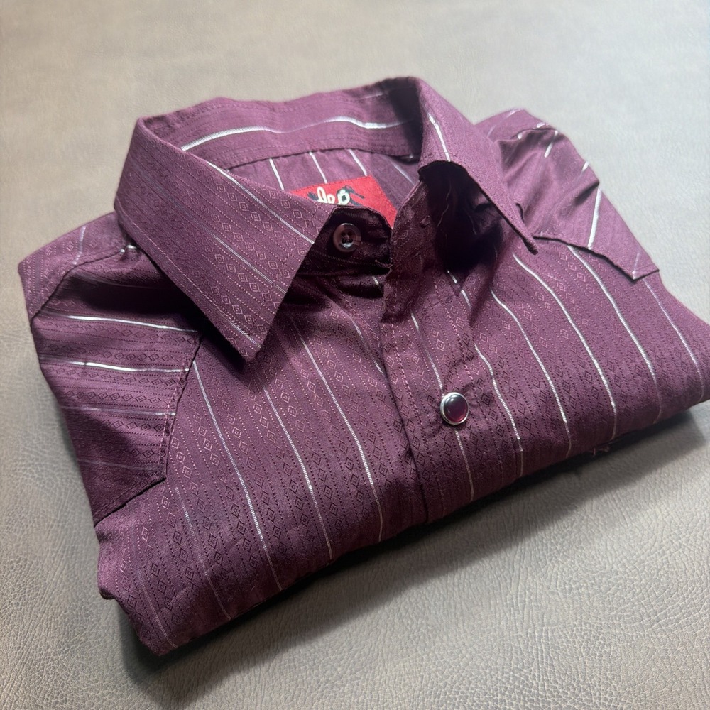 Vintage 90s Pearl Snap Western Shirt RODEO Men's Large Burgundy Striped Rare